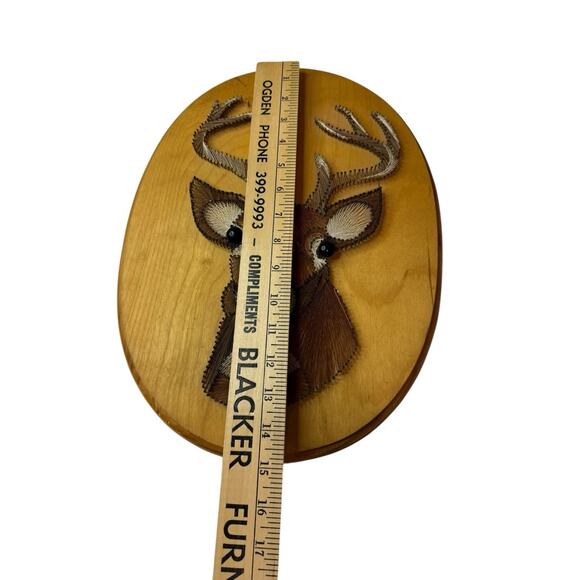 Vintage 70s Deer Buck String Nail Art Wood Picture Gallery Wall Stag Kitschy - Picture 3 of 5